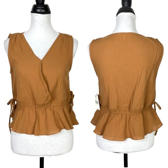Grade & Gather | NWT Magnolia Brown Crepe Side Tie Cinched Peplum Tank - Picture 1 of 9